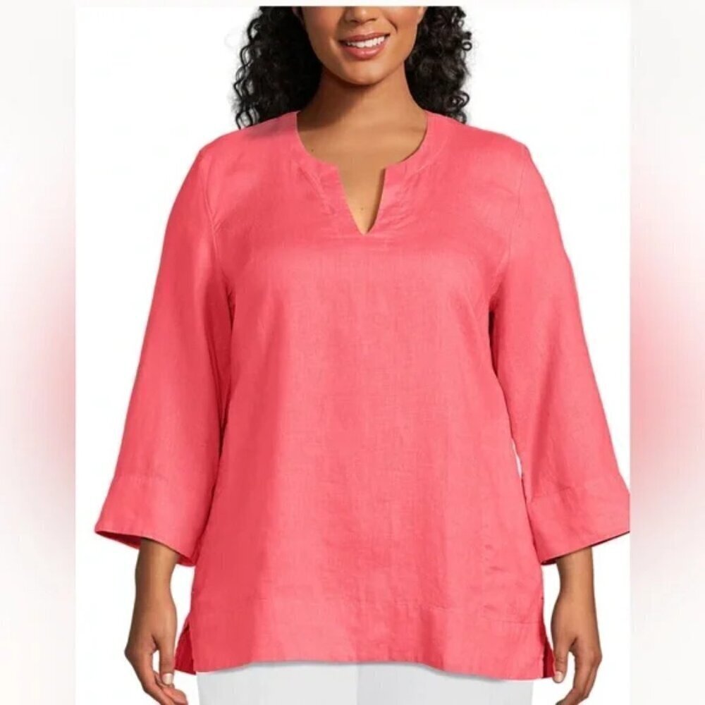 NWT - Lands’ End Linen Blend Pink Ladies' Notch Neck Tunic – Size L